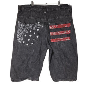 Vtg Old Skool Jeans Mens Shorts 40 Black Denim Hip Hop Y2K Streetwear 2000s Rap